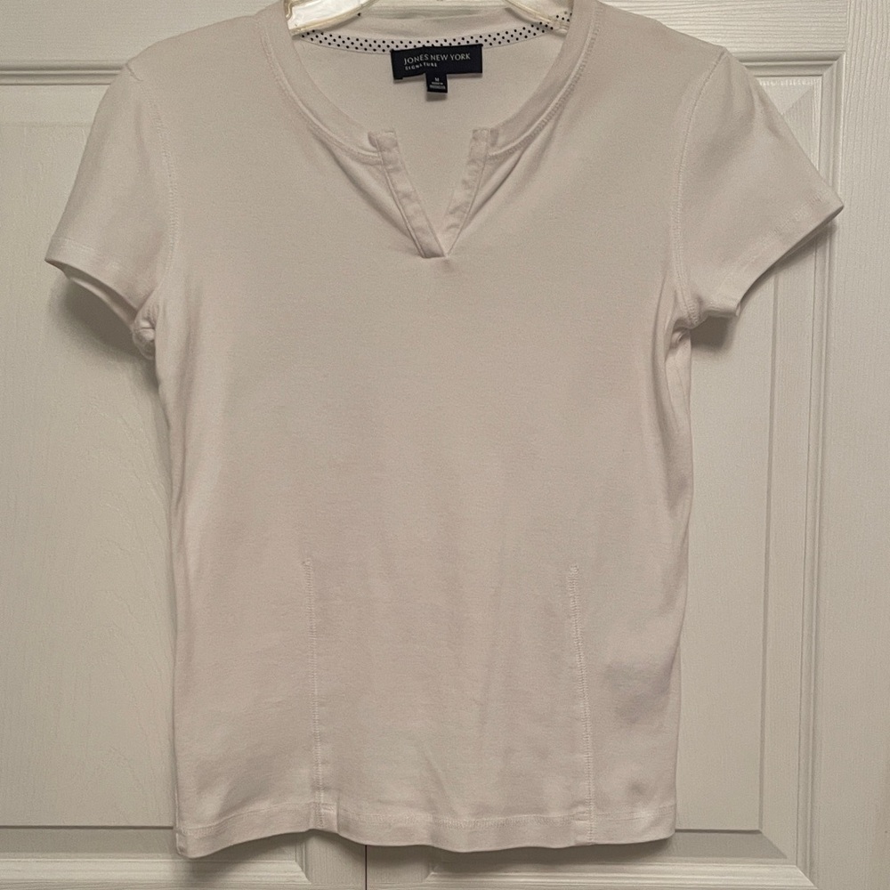 Jones New York Signature White Cotton Pullover Top V Neckline Medium